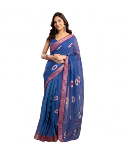 Women's Faux Linen Printed Ready to wear Saree With Unstitched Blouse 5.5Mtr (Blue) Women's Faux Linen Printed Ready to wear Saree With Unstitched Blouse 5.5Mtr (Blue)