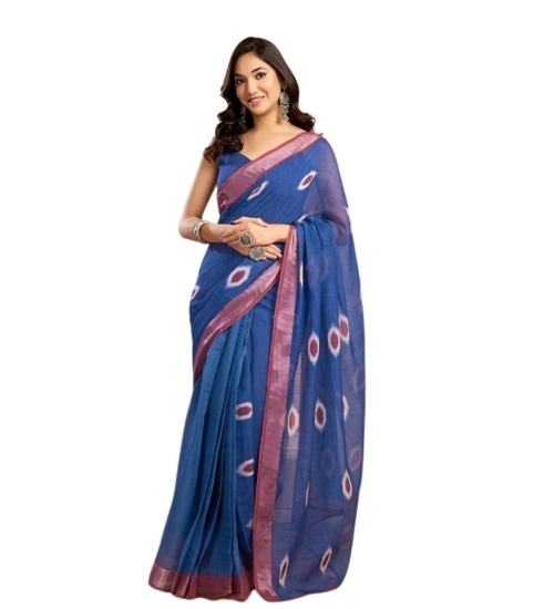 Women's Faux Linen Printed Ready to wear Saree With Unstitched Blouse 5.5Mtr (Blue) Women's Faux Linen Printed Ready to wear Saree With Unstitched Blouse 5.5Mtr (Blue)