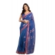 Women's Faux Linen Printed Ready to wear Saree With Unstitched Blouse 5.5Mtr (Blue)