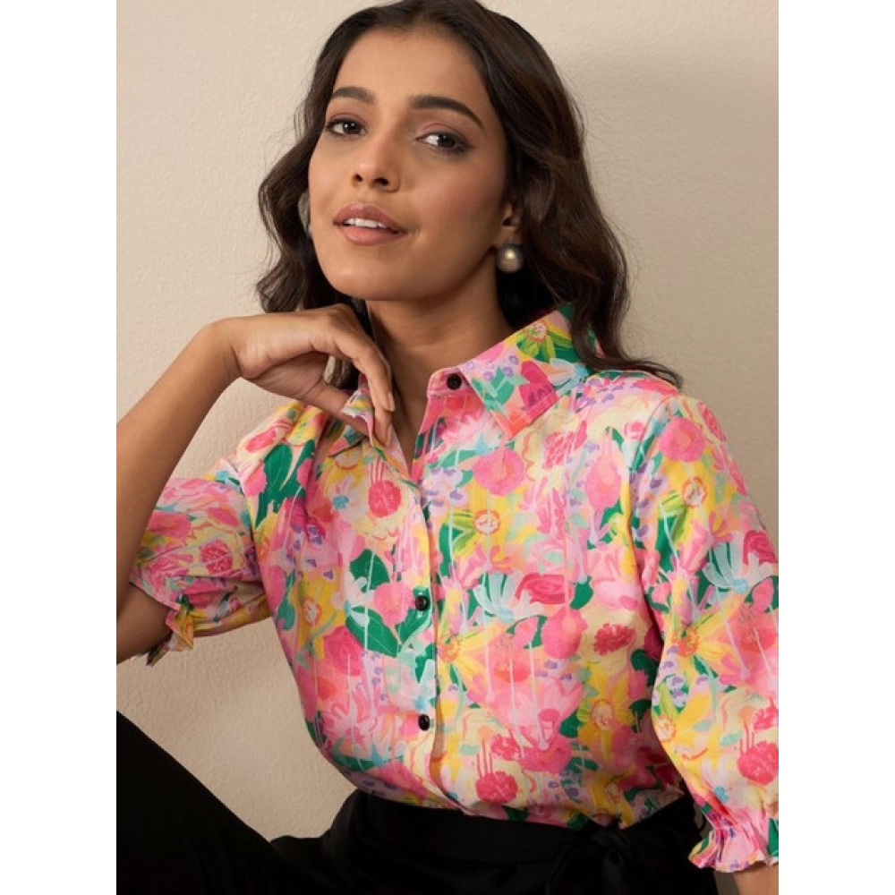 Women's Polyester Floral Half Sleeves Jumpsuit (Multicolor) Women's Polyester Floral Half Sleeves Jumpsuit (Multicolor)