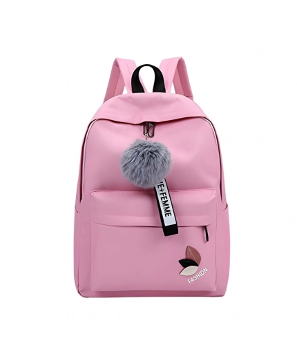 Unisex PU Leather Solid Medium Zipper Backpack (Pink)