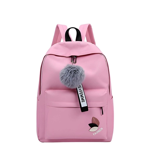 Unisex PU Leather Solid Medium Zipper Backpack (Pink)