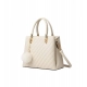 Women's PU Leather Solid Shoulder Zipper Handbag (Cream)