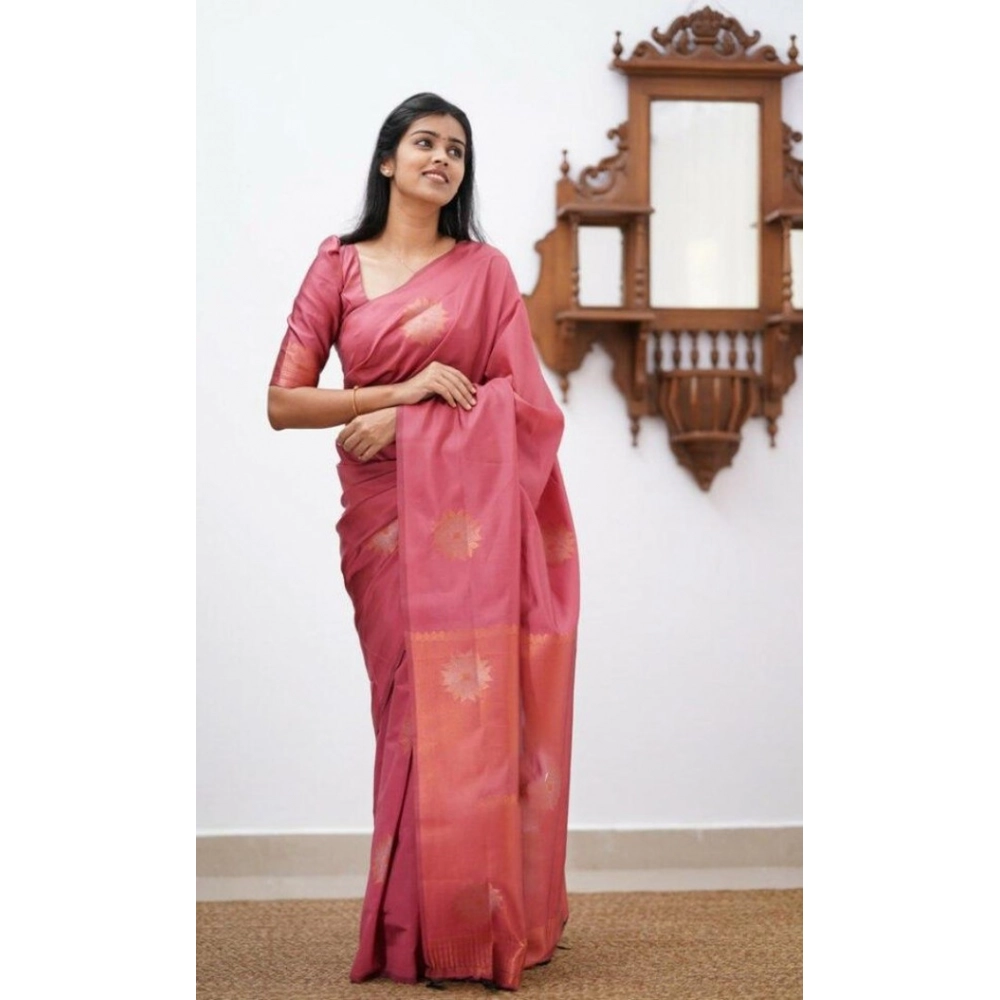 Women's Litchi silk Printed Saree With Unstitched Blouse (Peach) Women's Litchi silk Printed Saree With Unstitched Blouse (Peach)
