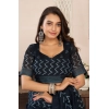 Women's Faux Linen Geometric Print Ready to wear Saree With Unstitched Blouse 5.5Mtr (Black)