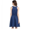 Women's Denim Solid Sleeveless Dress (Blue)