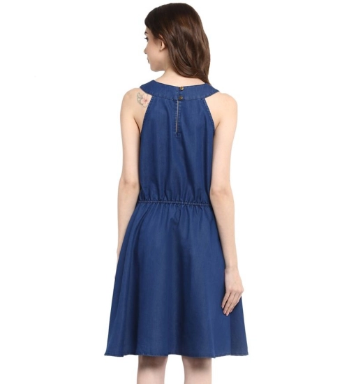 Women's Denim Solid Sleeveless Dress (Blue) Women's Denim Solid Sleeveless Dress (Blue)