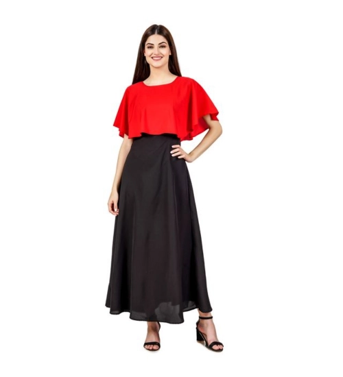 Women's Casual Crepe Sleeveless Cape Dress (Red)