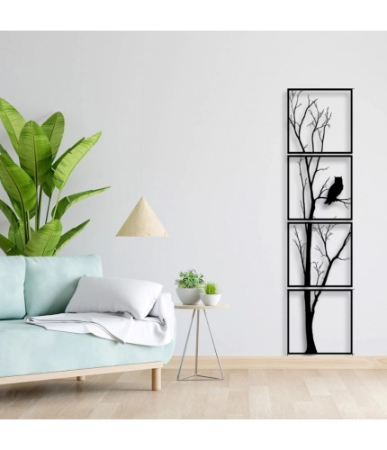 7 Decore Unique Vertical Tree Wall Art – 4 Piece Wooden Panel Set (Black)
