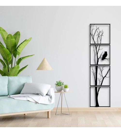 7 Decore Unique Vertical Tree Wall Art – 4 Piece Wooden Panel Set (Black)