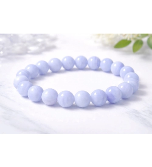 Natural Crystal 8mm Bluelace Agate Bracelet (Light Blue)