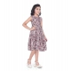 Girl's Digital Slub Printed Sleeve Less Round Neck Dress (Brown)