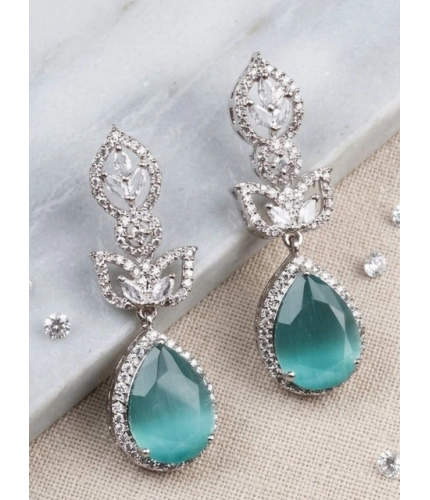 Women's Brass Silver Plated Drop Earrings (Turquoise)