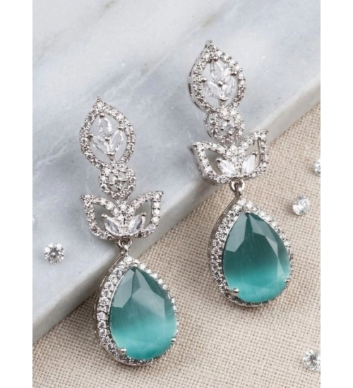 Women's Brass Silver Plated Drop Earrings (Turquoise)