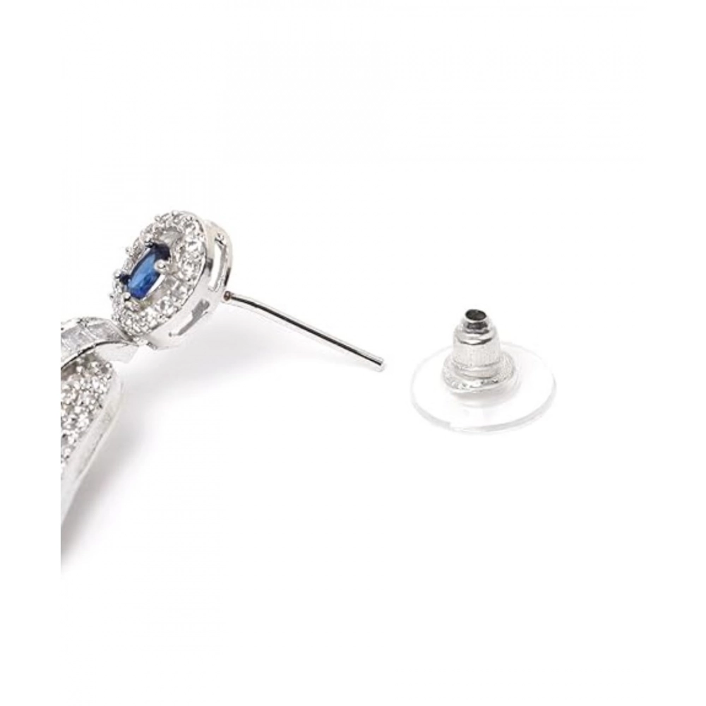 Women's Brass Silver Plated Drop Earrings (Blue)