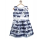 Girl's Polyester Striped Sleeveless Dress (Navy Blue)