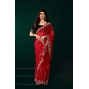 Women's Net Sequence Saree With Unstitched Blouse 5.5Mtr (Red)