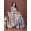 Women's Linen Cotton Printed Saree With Unstitched Blouse 5.5Mtr (Grey) Women's Linen Cotton Printed Saree With Unstitched Blouse 5.5Mtr (Grey)