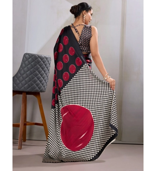 Women's Satin Crepe Printed Saree With Unstitched Blouse 5.5Mtr (Maroon)