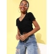 Women's Polyester Lycra Solid Short Sleeve Top (Black)