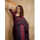 Women's Satin Crepe Printed Saree With Unstitched Blouse 5.5Mtr (Black)