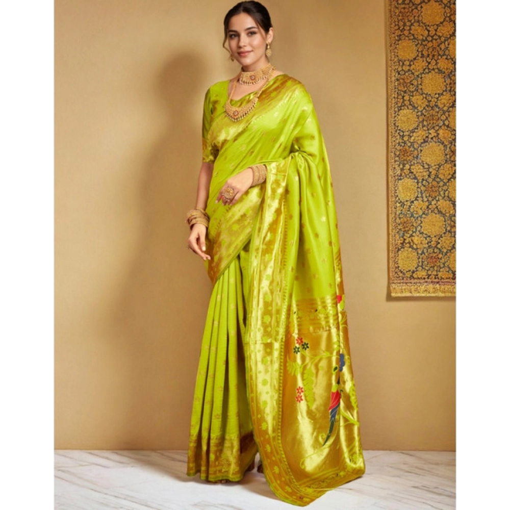 Women's Silk Blend Woven Saree With Unstitched Blouse 5.5Mtr (Lime-Green) Women's Silk Blend Woven Saree With Unstitched Blouse 5.5Mtr (Lime-Green)