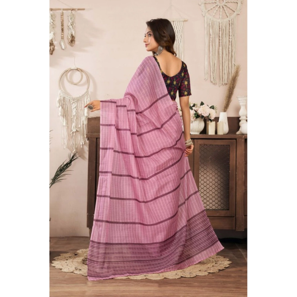 Women's Linen Cotton Printed Ready To Wear Saree With Unstitched Blouse 5.5 Mtr (Light_Pink)