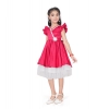 Girl's Satin Soild Short Sleeve V Neck Dress (Pink)