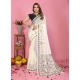 Women's Linen Cotton Printed Saree With Unstitched Blouse 5.5Mtr (Off White)