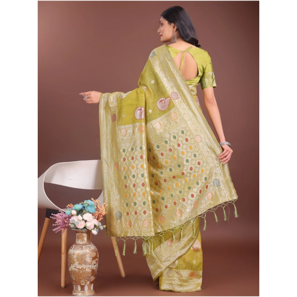 Women's Linen Cotton Printed Saree With Unstitched Blouse 5.5Mtr (Mustrad) Women's Linen Cotton Printed Saree With Unstitched Blouse 5.5Mtr (Mustrad)