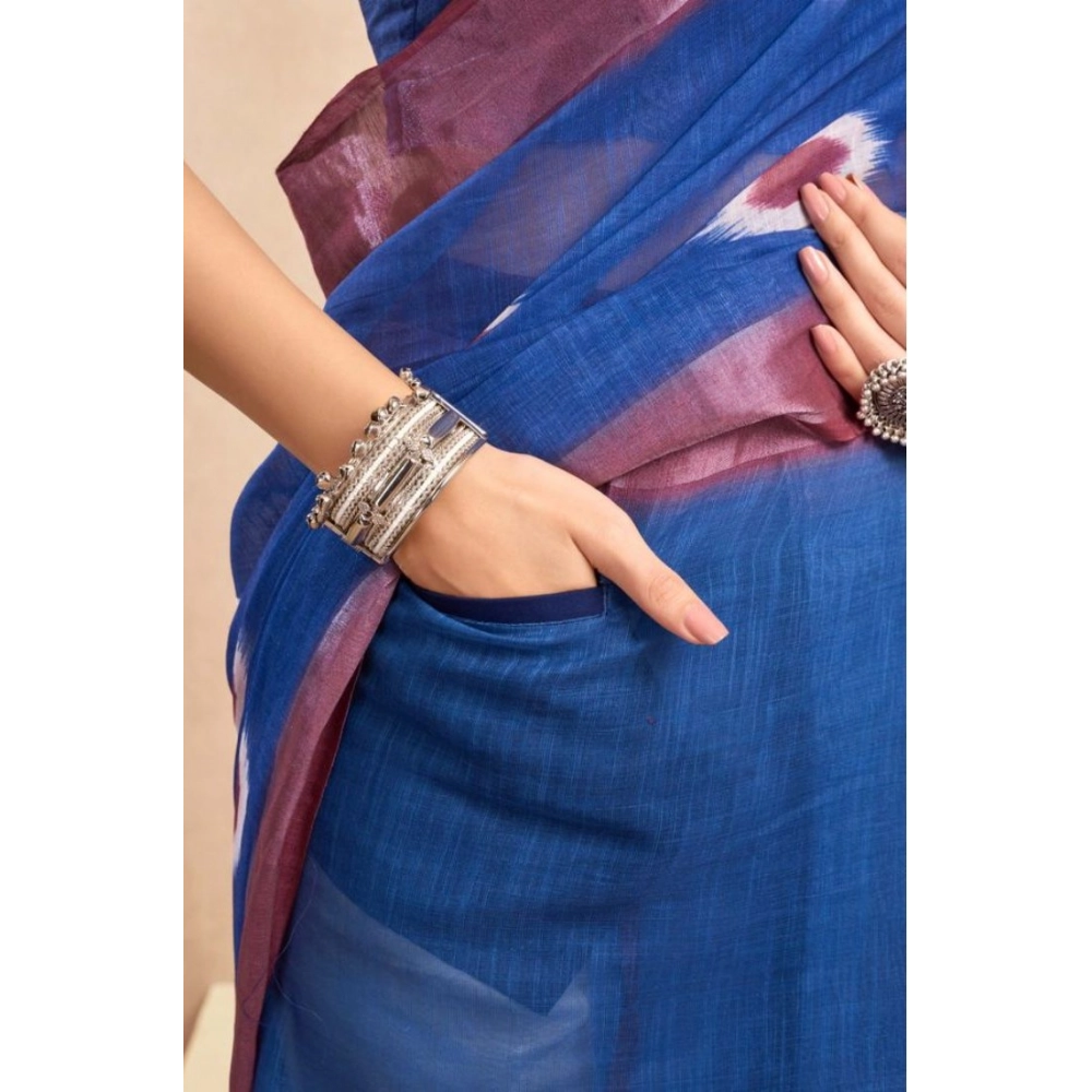 Women's Faux Linen Printed Ready to wear Saree With Unstitched Blouse 5.5Mtr (Blue) Women's Faux Linen Printed Ready to wear Saree With Unstitched Blouse 5.5Mtr (Blue)