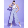 Women's Cotton Pinafore Shoulder Straps Jumpsuit (Light Blue)