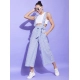 Women's Cotton Pinafore Shoulder Straps Jumpsuit (Light Blue)