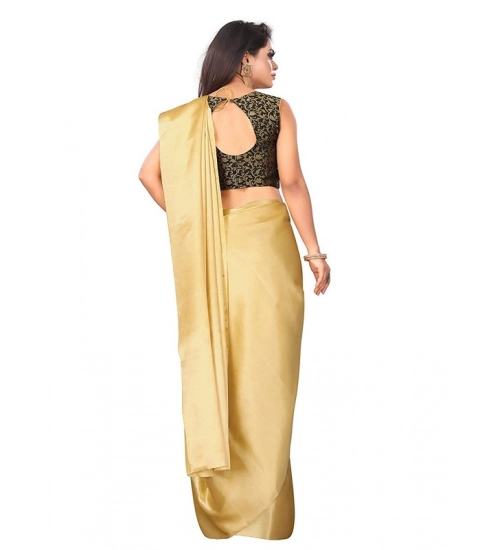 Women's Satin Printed Saree With Unstitched Blouse 5.5Mtr (Gold)