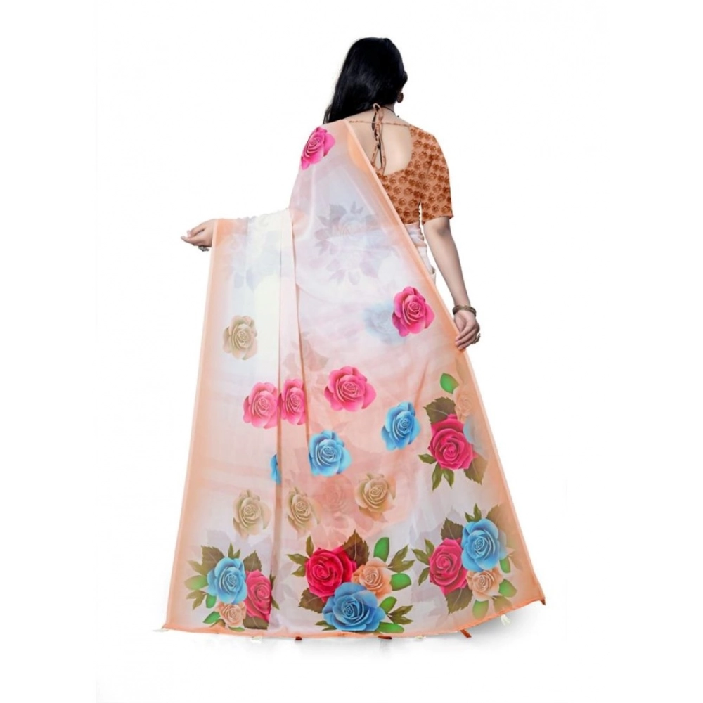 Women's Georgette Floral Printed Saree With Unstitched Blouse 5.5Mtr (Orange) Women's Georgette Floral Printed Saree With Unstitched Blouse 5.5Mtr (Orange)