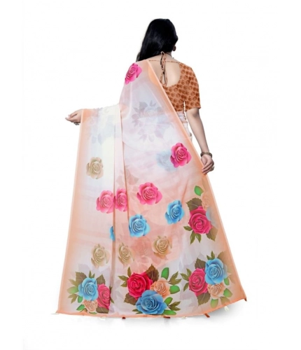 Women's Georgette Floral Printed Saree With Unstitched Blouse 5.5Mtr (Orange) Women's Georgette Floral Printed Saree With Unstitched Blouse 5.5Mtr (Orange)
