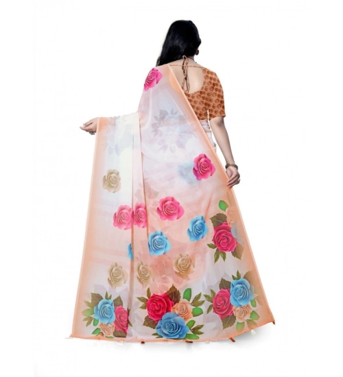 Women's Georgette Floral Printed Saree With Unstitched Blouse 5.5Mtr (Orange) Women's Georgette Floral Printed Saree With Unstitched Blouse 5.5Mtr (Orange)