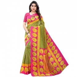 Women's Litchi silk Printed Saree With Unstitched Blouse  5-6 Mtrs (Green)
