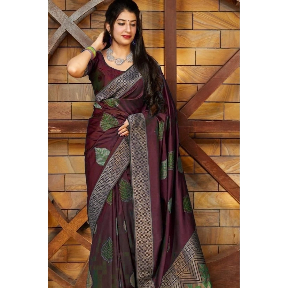 Women's Litchi silk Printed Saree With Unstitched Blouse (Maroon) Women's Litchi silk Printed Saree With Unstitched Blouse (Maroon)