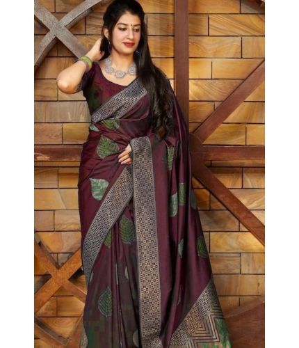 Women's Litchi silk Printed Saree With Unstitched Blouse (Maroon) Women's Litchi silk Printed Saree With Unstitched Blouse (Maroon)