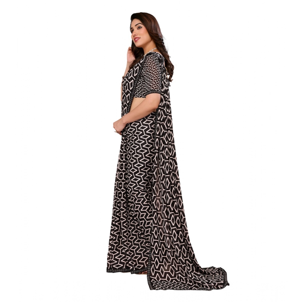 Women's Georgette Printed Saree With Unstitched Blouse 5.5Mtr (Black) Women's Georgette Printed Saree With Unstitched Blouse 5.5Mtr (Black)
