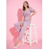 Women's Polyester Lycra Solid Puff Sleeve Jumpsuit (Lavender)