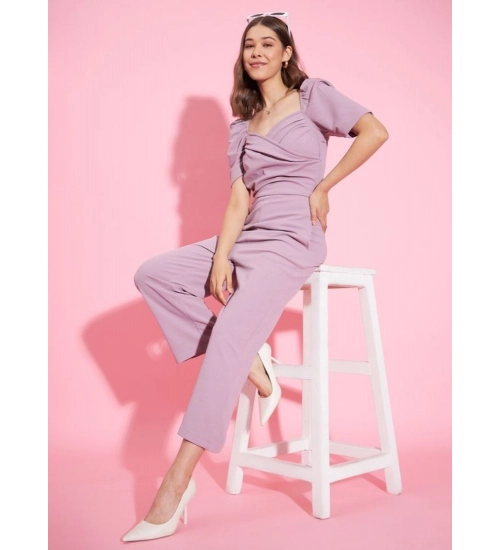 Women's Polyester Lycra Solid Puff Sleeve Jumpsuit (Lavender) Women's Polyester Lycra Solid Puff Sleeve Jumpsuit (Lavender)