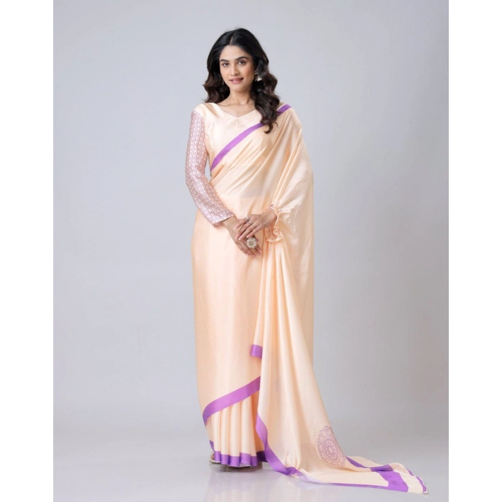 Women's Soft Crepe Silk Printed Ready To Wear Saree With Unstitched Blouse 5.5Mtr (Beige) Women's Soft Crepe Silk Printed Ready To Wear Saree With Unstitched Blouse 5.5Mtr (Beige)