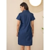 Women's Denim Solid Sleeveless Dress (Blue)