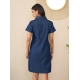 Women's Denim Solid Sleeveless Dress (Blue)