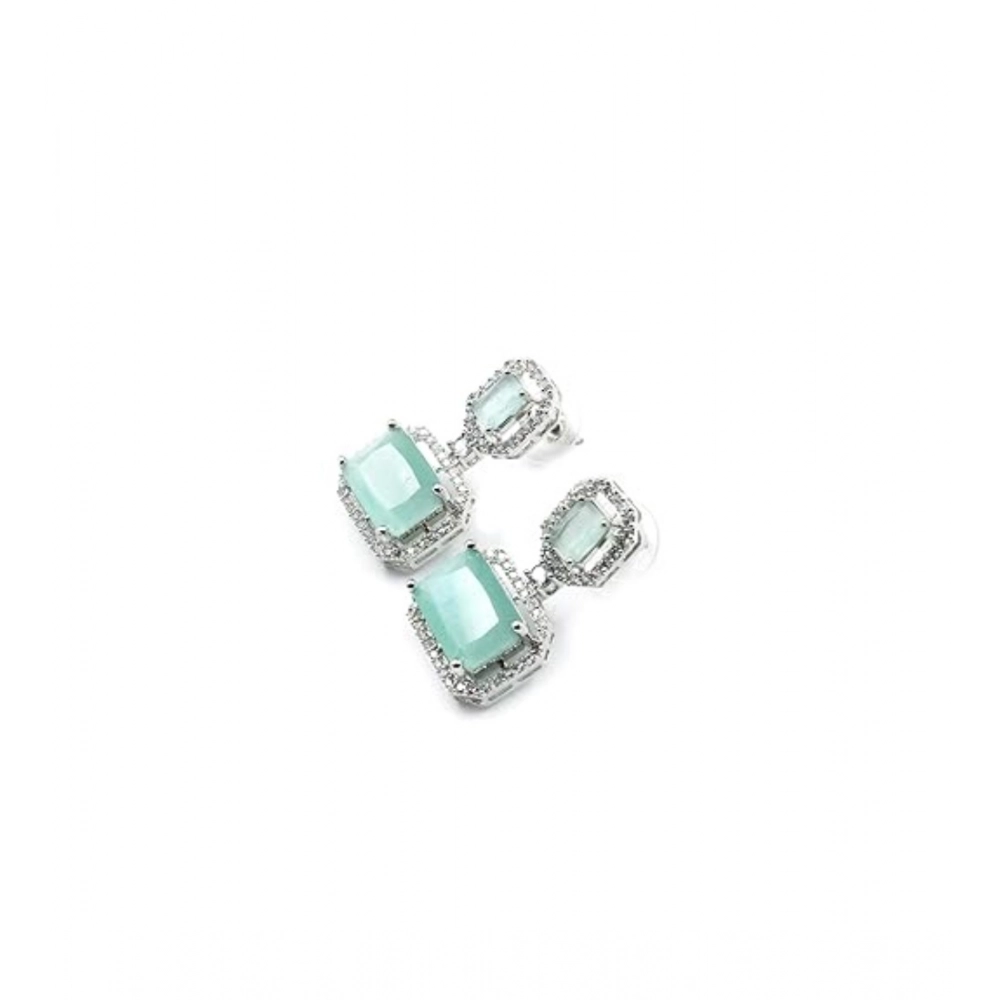 Women's Brass Silver Plated Drop Earrings (Turquoise)