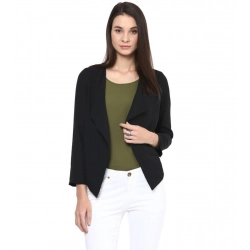 Women's Polyester Solid Long Sleeves Blazer (Black)