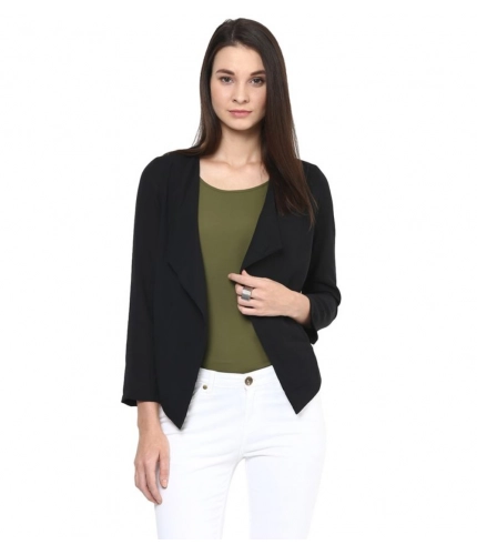 Women's Polyester Solid Long Sleeves Blazer (Black)