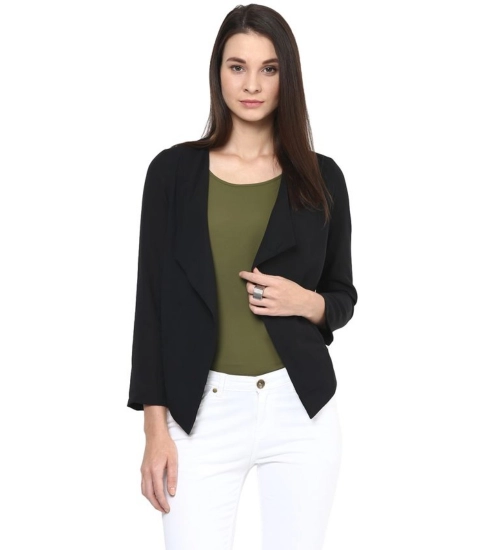 Women's Polyester Solid Long Sleeves Blazer (Black)